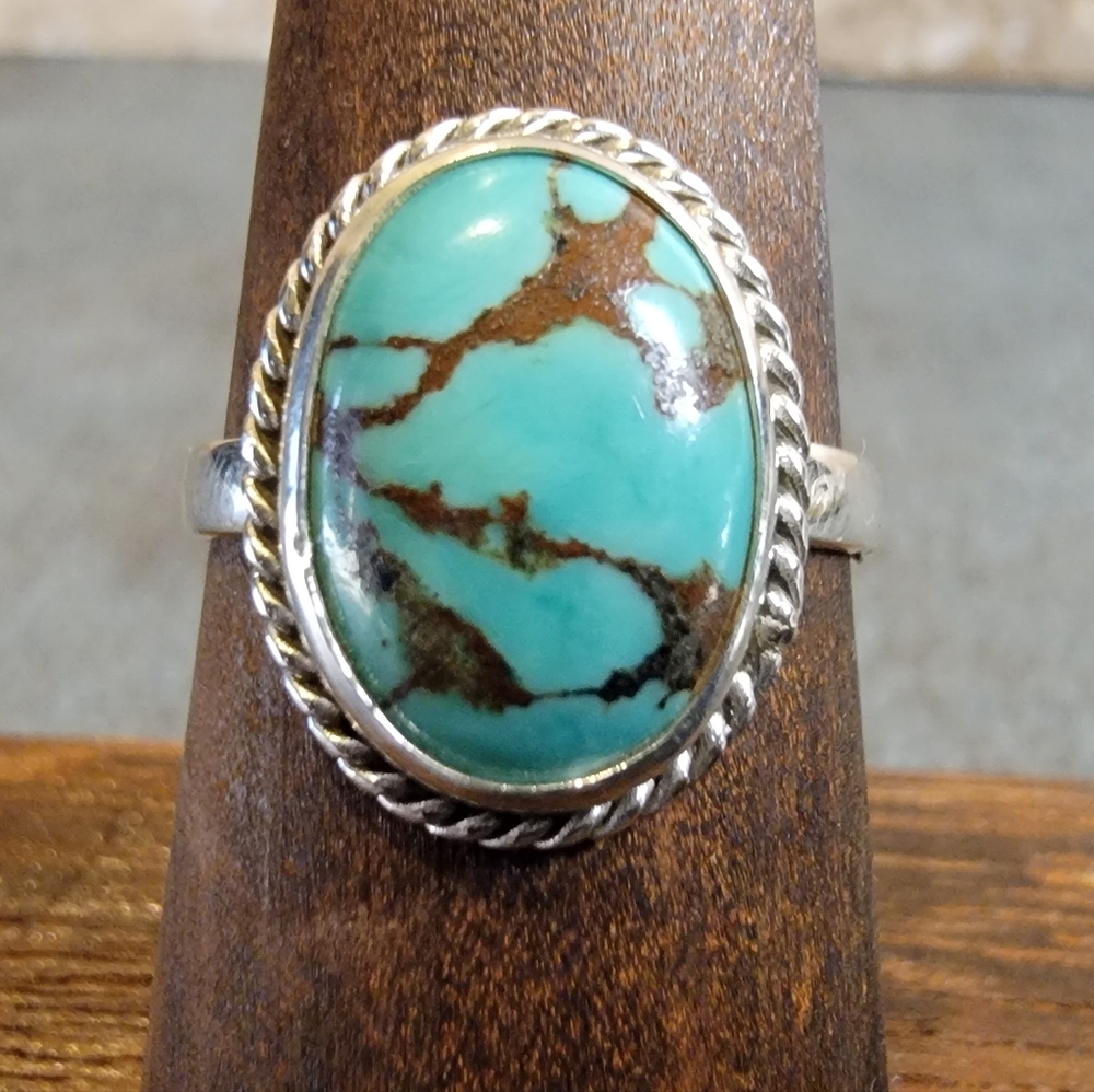 Native Mountain Turquoise Gemstone Ring 7 Sterlin… - image 2